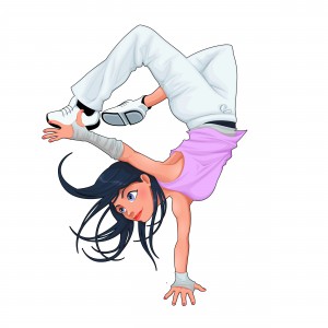 Funny breakdancer. Vector isolated character.